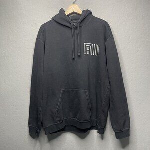 Japanese Street Brand Black Graphic Hoodie With Binary Wave Back Print Size M